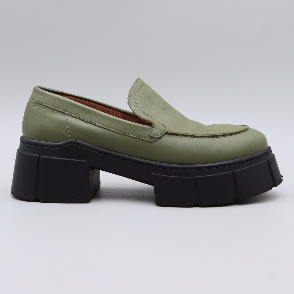 Free People Lyra Lug Sole Loafers Green Leather Platform Lug Sole 36.5 EU 6.5 US